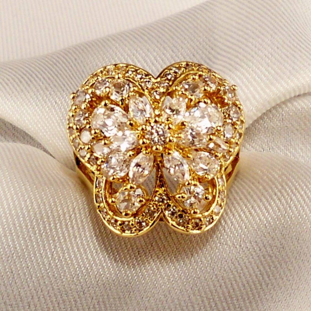 NEW Vintage Suzanne Somers Butterfly Cubic Zirconias Gold Ring